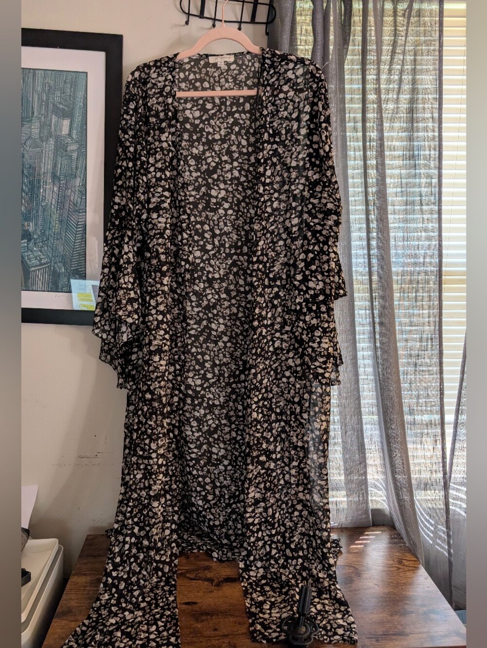 Umgee Leopard Print Grey Black Brown Floor Length Duster Size 2XL